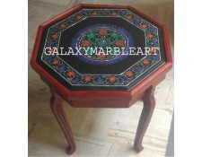 Marble inlay black table top with sunflower design from Taj Mahal BPOC-1874